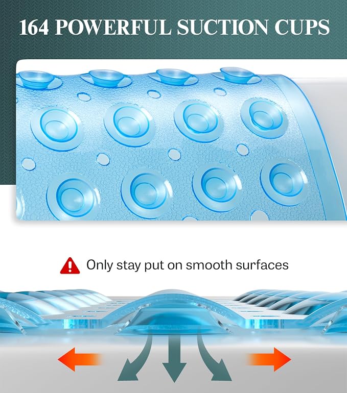 HITSLAM 21x21 Inch Square Shower Mat Non Slip, Anti Slip Bathtub Mat with Strong Suction Cups & Drainage Holes, Machine Washable Bathroom Floor Mat for Inside Shower Stall and Tub, Blue
