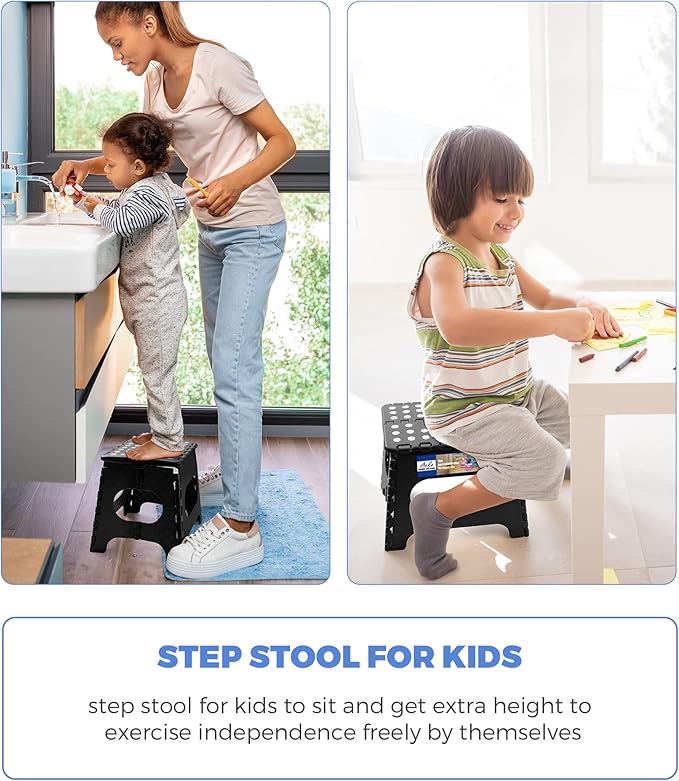 ACKO 11 Inch Folding Step Stool, Non-Slip Foldable Step Stools up to 300lbs for Kids and Adults, Portable Lightweight Collapsible Stool with Handle, for Kitchen Bathroom, White