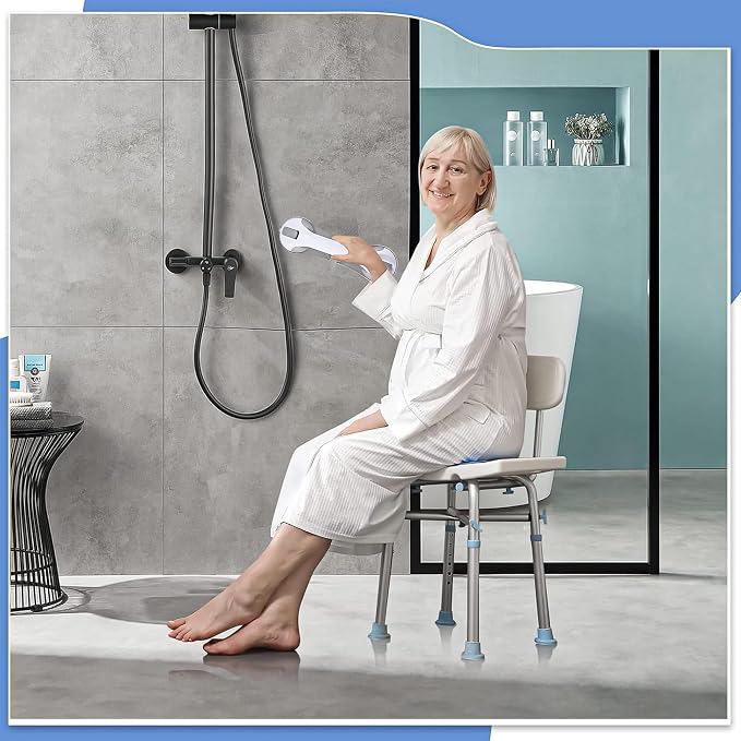 Strong Suction Grab Bars for Shower and Bathroom with 3 Suction Cups, Heavy Duty Safety Handles for Elderly and Seniors – No Drill Removable 2 Pack, Waterproof Non-Slip Bath Handr