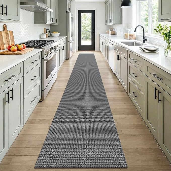 KOZYFLY Braided 2x16 Runners Rugs for Hallway, Extra Long Washable Runner Rug, Woven Non Slip Kitchen Runner, Cotton Entryway Rug, Floor Carpet for Entry, Aisle, Hall, Grey/Dark Grey
