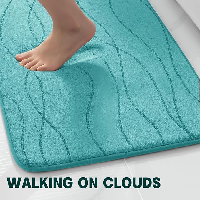 YIHOUSE Memory Foam Bathroom Rug Sets, Teal, 2 Piece-U Shape & Small Mat | Ultra Soft, Absorbent, Non-Slip, Machine Washable