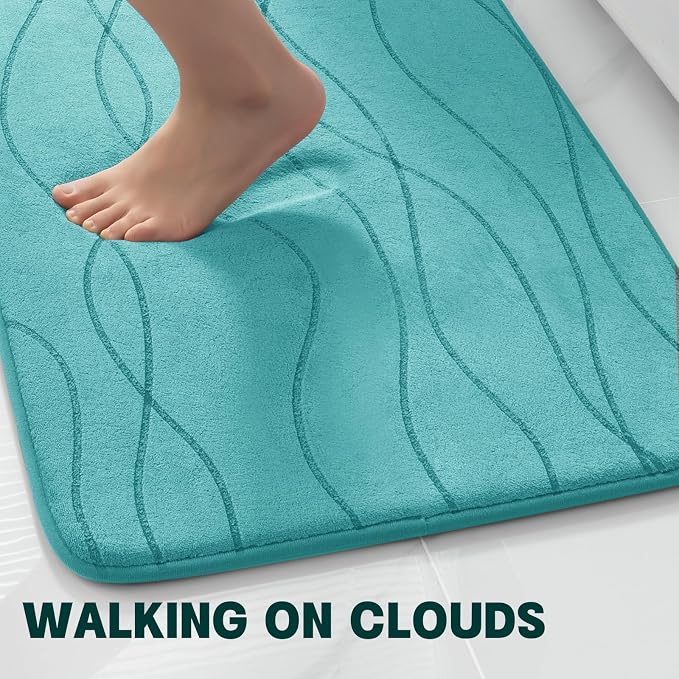 YIHOUSE Memory Foam Bathroom Rug Sets, Teal, 2 Piece (17"x24"+20"x32") | Ultra Soft, Absorbent, Non-Slip, Machine Washable
