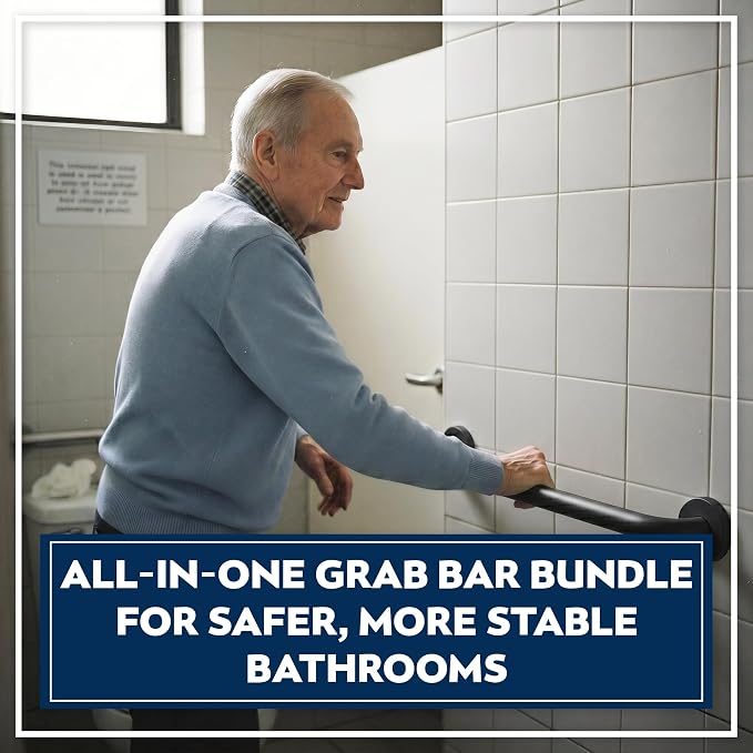 Shower Grab Bars 4 Pack – Complete Bathroom Safety Starter Bundle for Seniors – 16", 18", 24", 32" Lengths, 1.25" Diameter, 500 lb Rated – All-in-One Grab Bar Shower Safety Solution – Matte Black