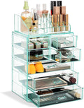 Sorbus Acrylic Makeup Organizer Set, 7-Drawer Vanity & Countertop Cosmetic Storage with Small & Wide Compartments, Teal Thrill Makeup Storage for Brushes, Jewelry – Holiday Gift for Women & Teens