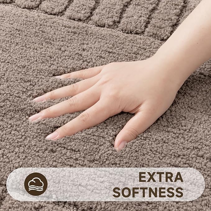 Pauwer Bathroom Rugs Set 5 Piece Non Slip Washable Bath Mat Set with U Shaped Contour Toilet Rugs Plush Absorbent Microfiber Shower Mat and Toilet Lid Cover for Bathroom, Coffee