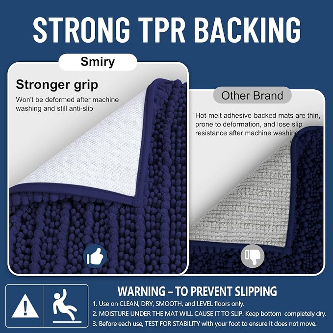 Smiry Bathroom Rugs Mat 59x20, Extra Soft Absorbent Chenille Bath Rugs, Non Slip Rubber Backing Machine Washable Quick Dry Bath Mats for Bathroom Floor, Tub, Shower, Home Decor Accessories, Navy Blue