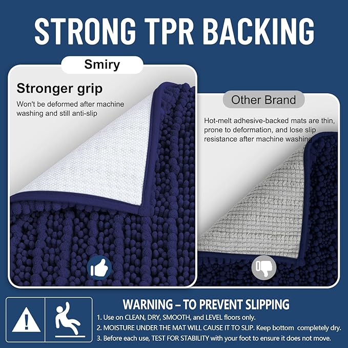 Smiry Bathroom Rugs Mat 40x32, Extra Soft Absorbent Chenille Bath Rugs, Non Slip Rubber Backing Machine Washable Quick Dry Bath Mats for Bathroom Floor, Tub, Shower, Home Decor Accessories, Navy Blue