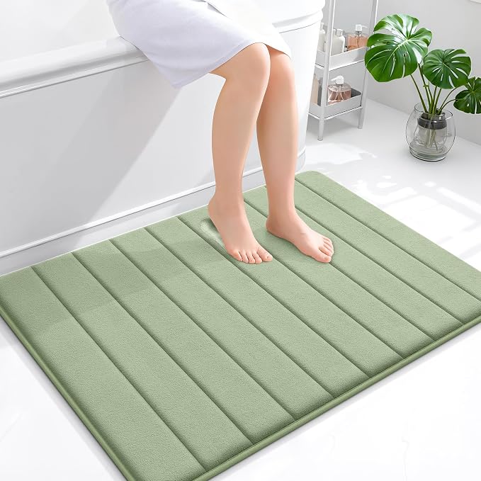 OLANLY Memory Foam Bath Mat 40x32, Super Soft Absorbent Bathroom Rugs, Quick Dry, Machine Washable Shower Floor Rugs, Bathmat Carpet, Bathroom Home Decor Accessories, Sage Green