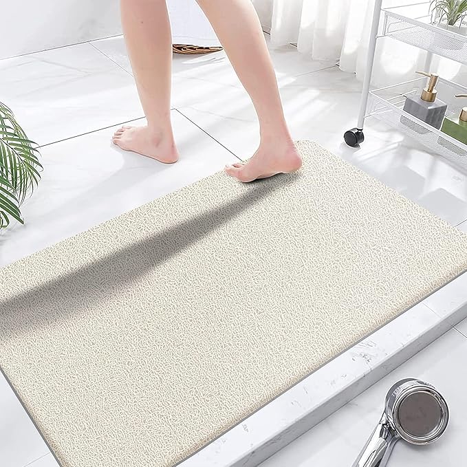 godehone Shower Mats Non Slip Without Suction Cups, PVC Loofah Bathroom Mats, Loofah Mats for Shower and Bathroom, Quick Drying, 23.6× 47.2 Inch, Beige