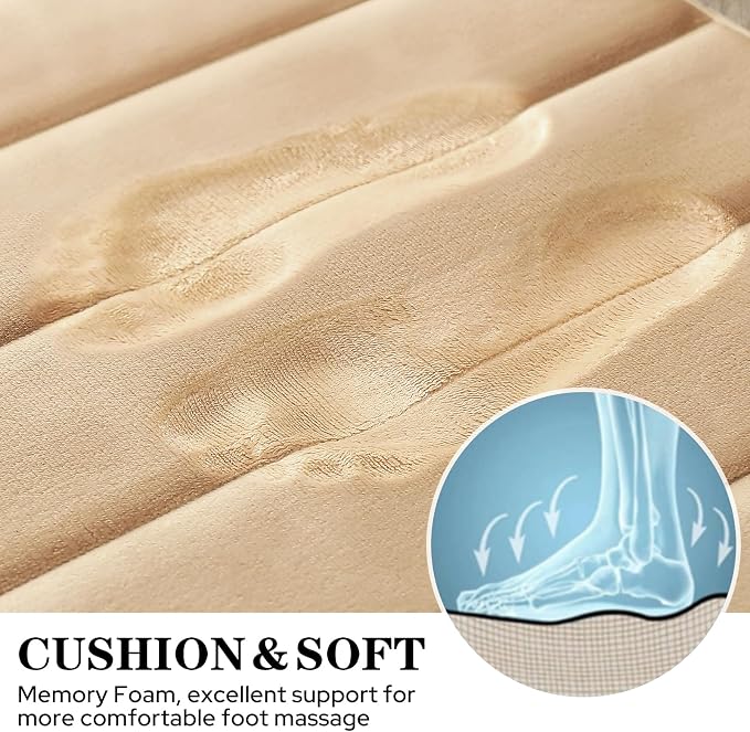 BYSURE Beige Memory Foam Bathroom Rug Set 3 Piece, Non Slip Extra Soft Absorbent Bath Mats, Machine Washable & Dry Toilet Mat Sets for Bathroom Floor