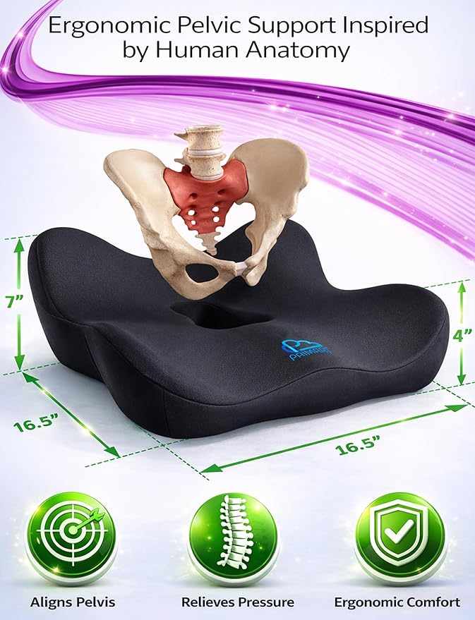 Memory Foam Seat Cushion for Pressure Relief, Ergonomic Office Chair Cushion for Coccyx, Sciatica & Tailbone Pain Relief, Hemorrhoid Donut Pillow, Cushion for Postpartum Pregnancy, After Surgery