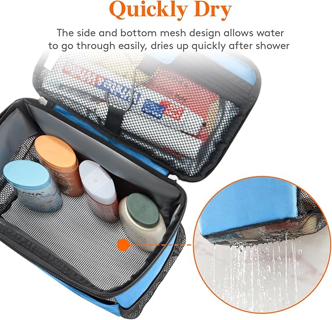 Lifewit Mesh Shower Caddy Bag Portable for College Dorm Room Essentials, Hanging Organizer Basket, Quick Dry Tote Bag for Camping, Bathroom, Beach, Travel, Medium, Blue