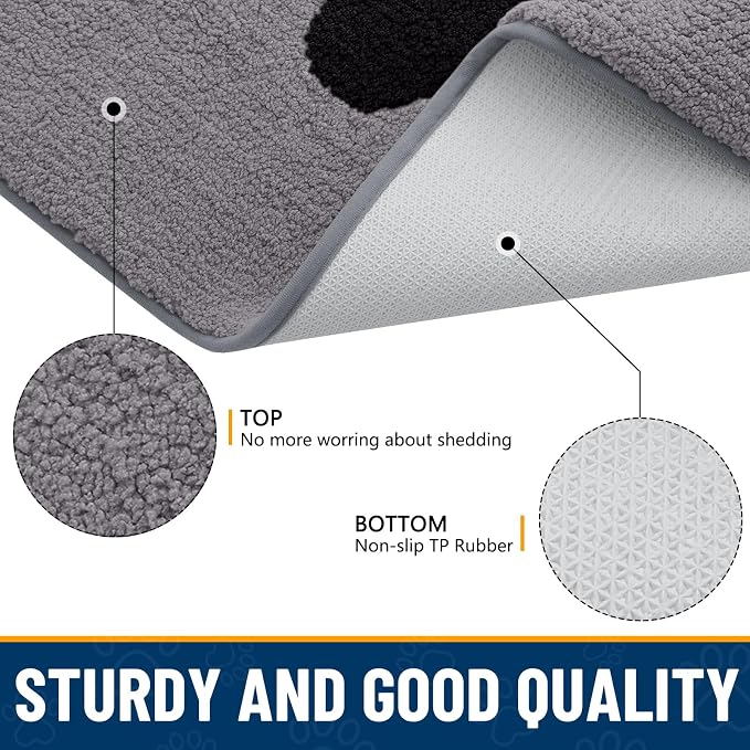 Smiry Dog Door Mat for Muddy Paws, Absorbs Moisture and Dirt, Low-Profile Entryway Mat with Non-Slip Backing, Entry Indoor Outdoor Doormat for Inside Floor (47x24 Inches, Grey, Paw)