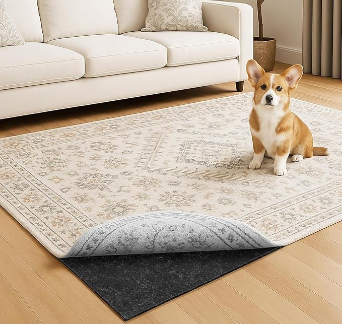 Warmstar 8x10 FT Non Slip Rug Pad,100% Waterproof Felt Rug Pad for Hardwood Floors,1/8” Thick Soft Carpet Pad with Natural Rubber Backing, Secure Grip & Floor Protection