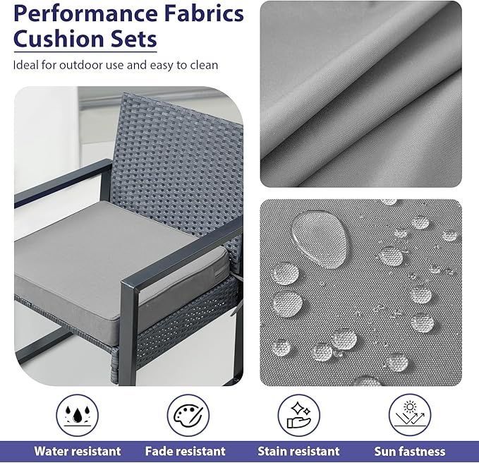 IPYNBAP Outdoor Chair Cushions Set of 4 -Waterproof Outdoor Seat Cushions for Patio Furniture, Patio Chair Cushion with Handle and Ties, Square Out Door Chair Pads,17" x 16" x 2", Grey
