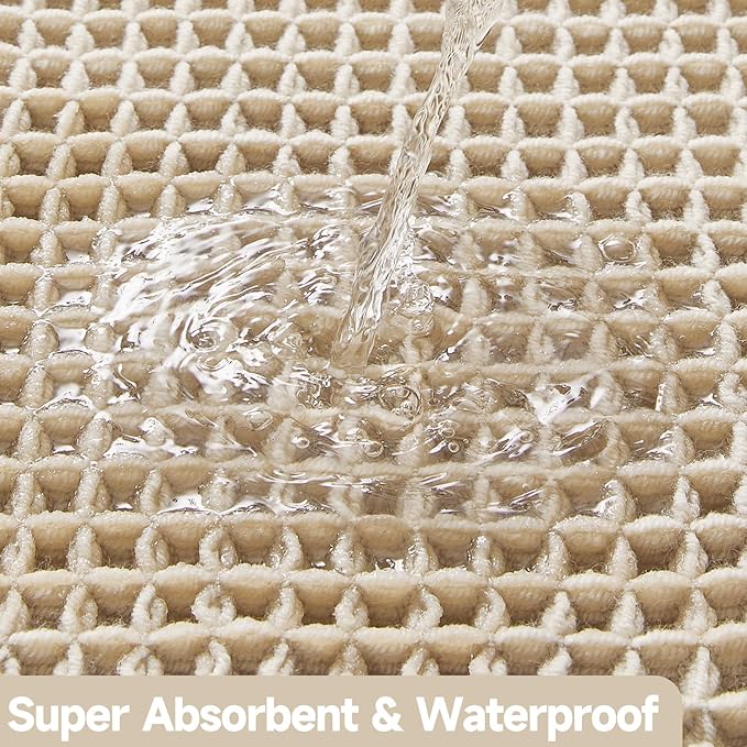 TYUU Pale Beige Bathroom Rug, Waffle Bath Mat Non Slip Washable Super Absorbent Quick Dry Boho Farmhouse Bathroom Decor, 24''x16'' Pale Beige
