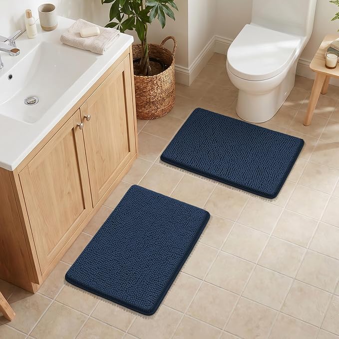 Bcoimo Bathroom Rug Set, Chenille Bathroom Rugs, Absorbent Non Slip Plush Bath Mats, Machine Washable Fast Drying Floor Mats for Tub, Shower, Sink, Vanity