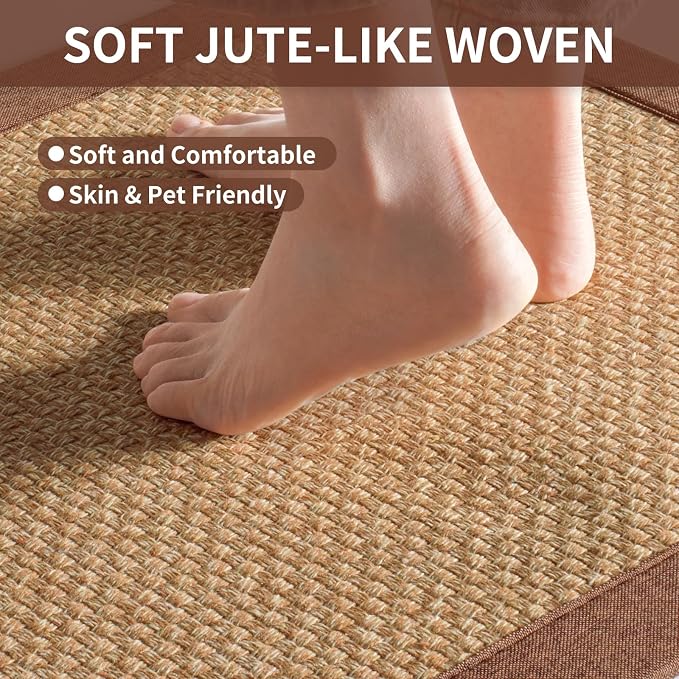 YDKGL Kitchen Mats for Floor, Rubber Backing Kitchen Rugs Non Slip Washable, Super Absorbent Jute-Like Braid Kitchen Runner Rug Sink Mat Standing Mat, Easy to Clean, Brown 17"x30"
