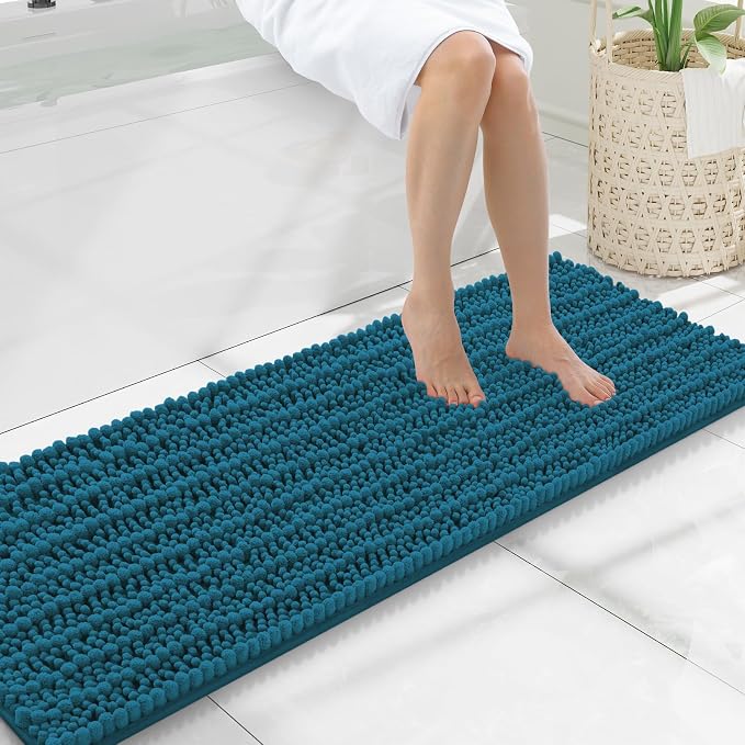 Smiry Bathroom Rugs Mat 47x17, Extra Soft Absorbent Chenille Bath Rugs, Non Slip Rubber Backing Machine Washable Quick Dry Bath Mats for Bathroom Floor, Tub, Shower, Home Accessories, Peacock Blue