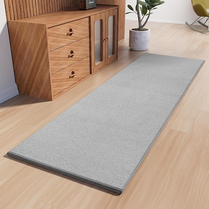 AREDO Runner Rug with Non Slip Rubber Backing, Washable Soft Floor Carpet for Kitchen, Hallway, Entryway Indoor, Bedroom, Laundry, Low Pile Area Rugs, Solid color with Pointillism style, 2*6 ft GREY
