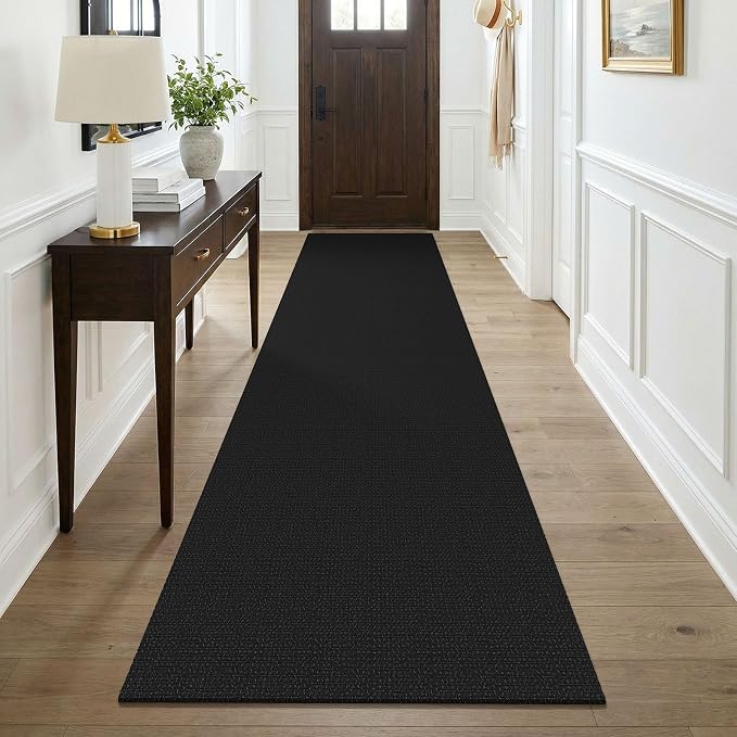 KOZYFLY Black Runners for Hallway 3x9, Wide Washable Runner Rug, Woven Non Slip Kitchen Runner, Braided Entryway Rug, Floor Carpet for Foyer, Bedroom, Hall, Black/Dark Grey
