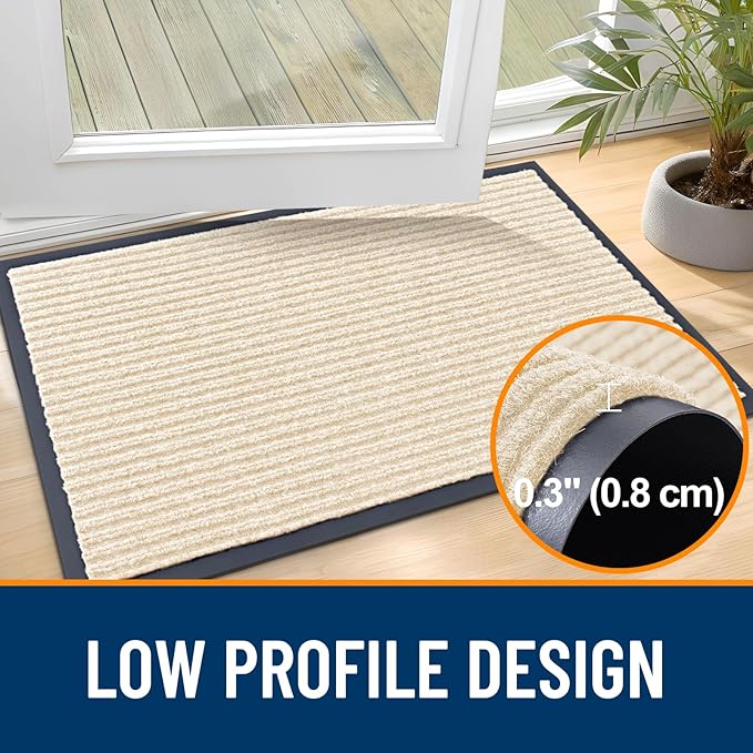 OLANLY Front Door Mat Indoor Outdoor Entrance, 2-Pack 33 x 21 Inch, Waterproof Heavy Duty Doormat, Fade Resistant, Low Profile, Easy Clean Patio Porch Welcome Floor Mats for Entry, Beige