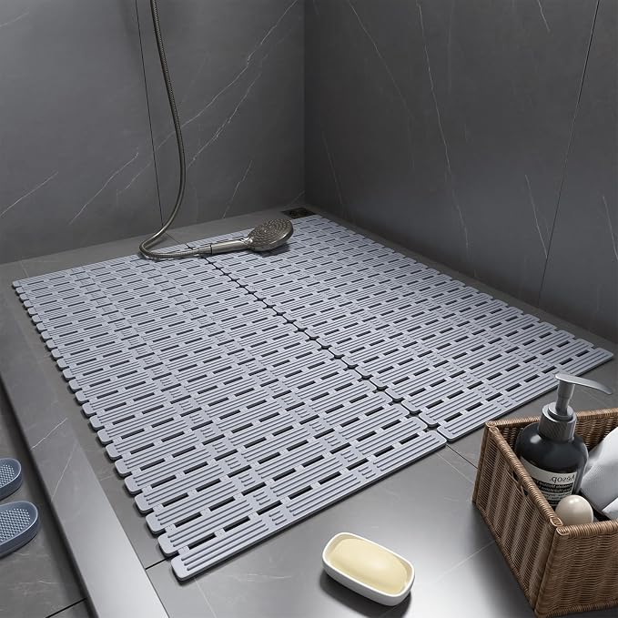 XIYUNTE Rubber Bath Mat for Tub Non Slip, 36 x 16 inches Bathtub Mat Non Slip Shower Mats for Inside Shower, Safety Anti Slip Shower Mat with Suction Cups, Easy to Cut Bath Tub Mat, Ink Gray