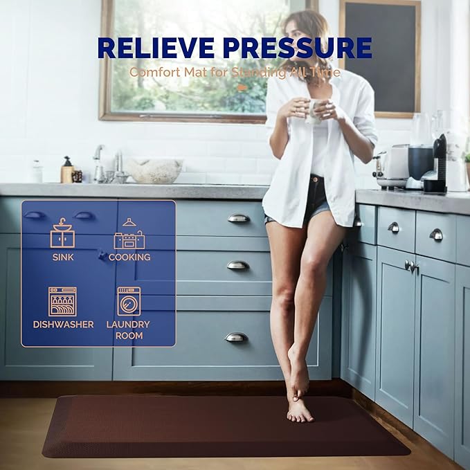 FEATOL Anti Fatigue Mat for Standing, 9/10 Extra Thick Ergonomic Standing Desk Mat, Comfort Memory Foam Standing Mat at Home,Office All Day (20" x 39", Brown, 1PC)