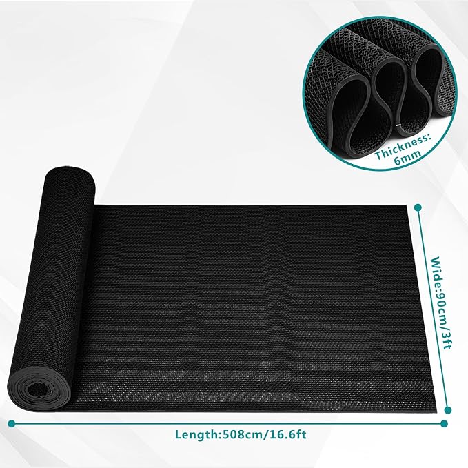 WochiTV Non Slip Drainage Mats PVC Pool Floor Mat 0.23'' Thick Outdoor Indoor Parking Space Mat for Bathroom Garage Basement Backyard Commercial Kitchen 3x16.6Ft Black