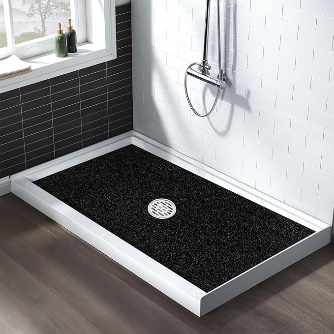 Extra Large Non Slip Shower Mat: 39.4x27.5 inch Loofah Shower Mat for Inside Shower with Drain Hole in Middle, Soft PVC Anti-Slip Shower Stall Mats for Bathroom,Wet Area, Quick Drying