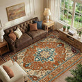 RELEANY Area Rugs 6'x9' Washable Non-Slip, Floral Vintage Distress Medallion Carpet for Living Room Bedroom Dining Room, Red Orange Blue Brown