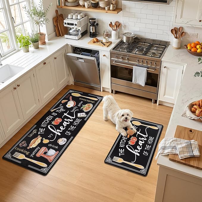 Yamaziot Anti Fatigue Kitchen Rug Set of 2, 20" x 59"+20" x 32"Non-Slip Waterproof Farmhouse Cushioned Comfort Standing Floor Mat for Kitchen, Office, Sink, Laundry