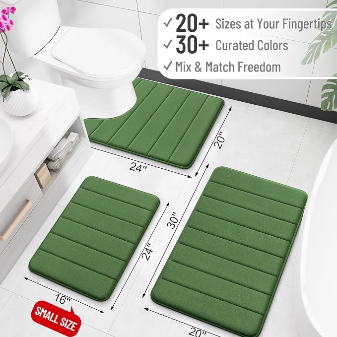 OLANLY Memory Foam Long Bathroom Rugs Runner 47x24, Super Soft Absorbent Bath Mat, Quick Dry, Machine Washable Shower Floor Rugs, Bathmat Carpet, Bathroom Home Decor Accessories, Olive Green