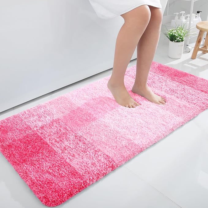 OLANLY Large Bathroom Rugs Mat 40x24, Extra Soft Absorbent Microfiber Bath Rugs, Rubber Backing, Quick Dry, Machine Washable Bath Mats for Bathroom Floor, Tub and Shower, Home Decor Accessories, Pink