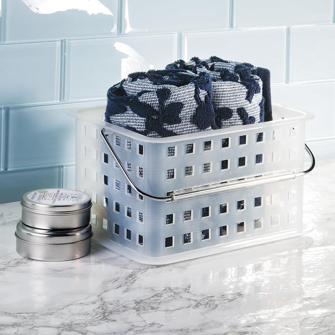 iDesign Small Shower Caddy with Handle, Portable Shower Organizer for Dorm or Bathroom, Clear Frost