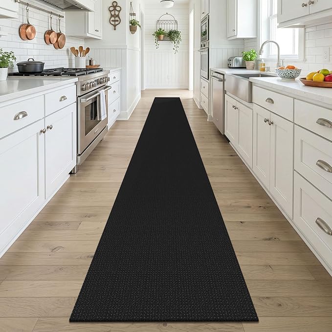 KOZYFLY Black 2x18 Runners Rugs for Hallway, Extra Long Washable Runner Rug, Woven Non Slip Kitchen Runner, Cotton Entryway Rug, Floor Carpet for Entry, Aisle, Hall, Black/Dark Grey