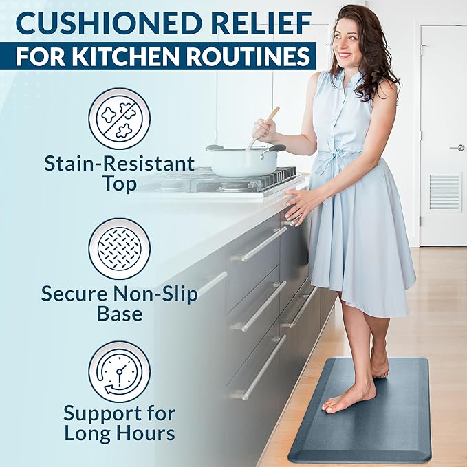 ComfiLife Anti Fatigue Floor Mat – 3/4 Inch Thick Perfect Kitchen Mat, Standing Desk Mat – Comfort at Home, Office, Garage – Durable – Stain Resistant – Non-Slip Bottom (20" x 32", Denim)