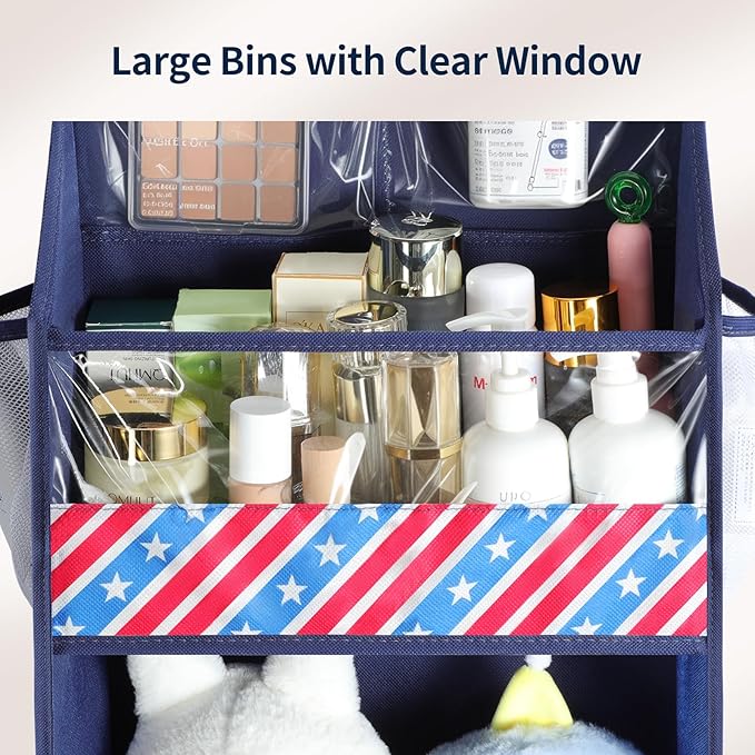 Yecaye 6 Tier Over the Door Organizer, Swing-proof Door Organizer Hanging with Clear PVC Windows, Behind the Door Storage for Bedroom Nursery Closet Laundry Pantry Bathroom, Navy Blue