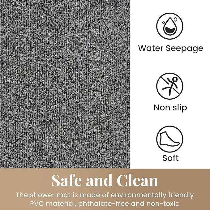 Shower Mat Bathtub Mat Non-Slip,36x16 inch, Soft Tub Mat with Drain,PVC Loofah Bath Mat (Phthalate Free) for Tub and Bathroom,Quick Drying,Black