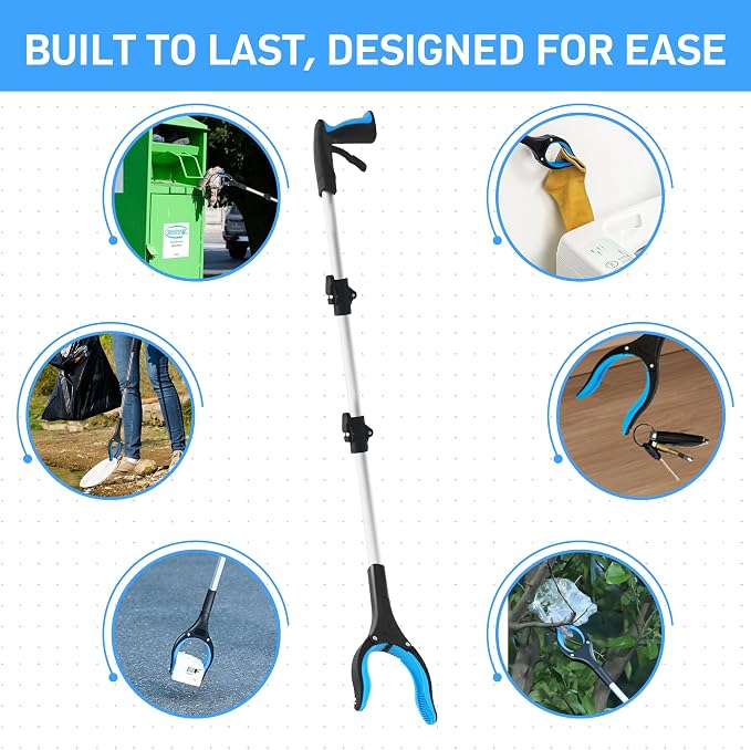 Grabber Reacher Tool for Seniors,36" Foldable Reacher Grabbers Pickup Stick with Anti-Slip 360° Rotating Jaw，with Magnet for Disabled, After Surgery Recovery (Blue, 36Inch 1 Pack)