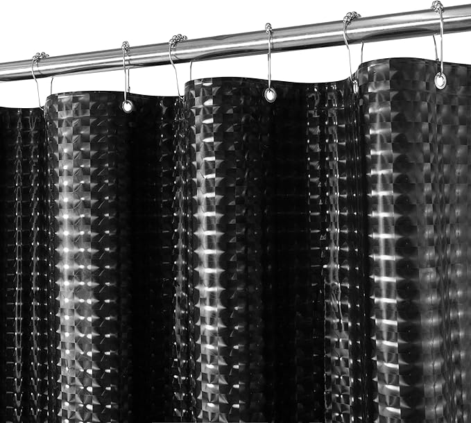 Barossa Design Black Stall Size Shower Curtain Liner 36" W x 72" H - Waterproof PEVA Plastic Shower Liner for Small Bathroom Stall, Lightweight, 3 Magnets & Metal Grommets - Dimensional Black, 36x72