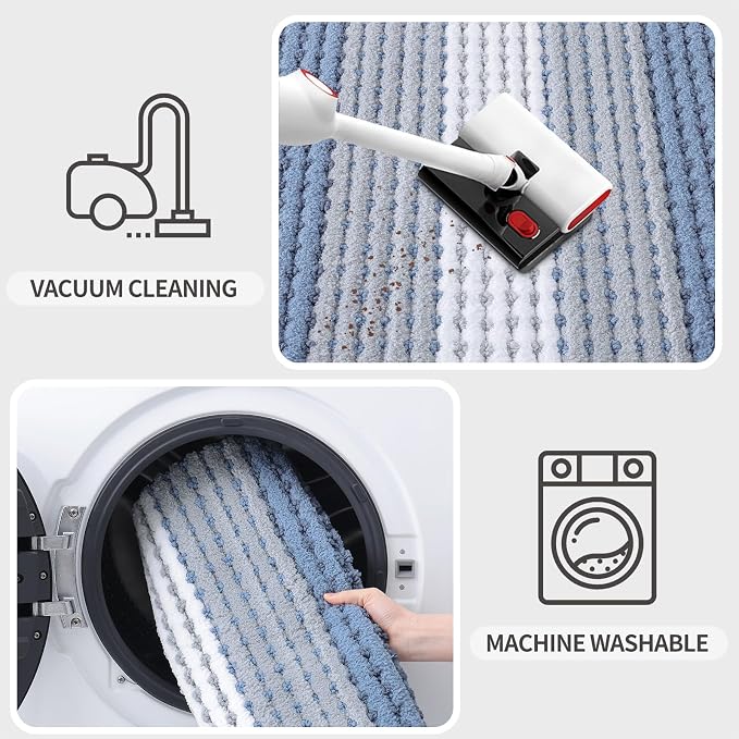 Kitinjoy Indoor Outdoor Door Mat, 48x32 Non-Slip Absorbent Dirt Trapper, Low-Profile Washable Inside Entrance Front Floor Mat, Sturdy Soft Entry Dotted Ombre Doormats for Entryway, Light Blue