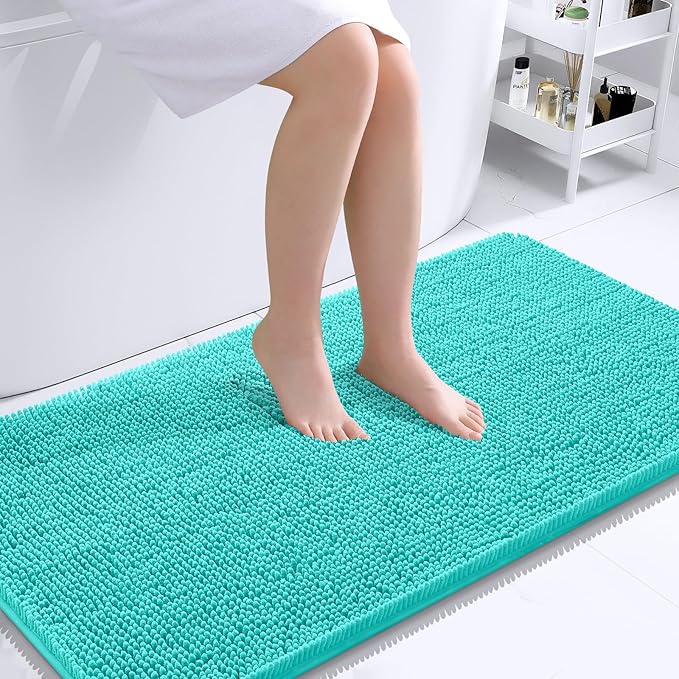OLANLY Bathroom Runner Rugs 44x24, Extra Soft Absorbent Chenille Bath Rugs, Rubber Backing Quick Dry, Machine Washable Long Bath Mats for Bathroom Floor, Tub and Shower, Home Decor Accessories, Teal