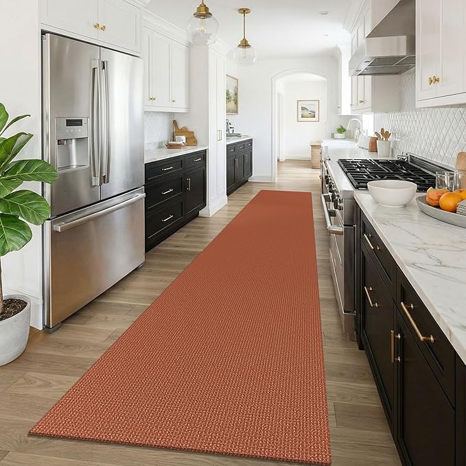 KOZYFLY Orange 3x16 Runners Rugs for Hallway, Extra Long Washable Runner Rug, Woven Non Slip Kitchen Runner, Cotton Entryway Rug, Floor Carpet for Entry, Aisle, Hall, Burnt Orange/Tan