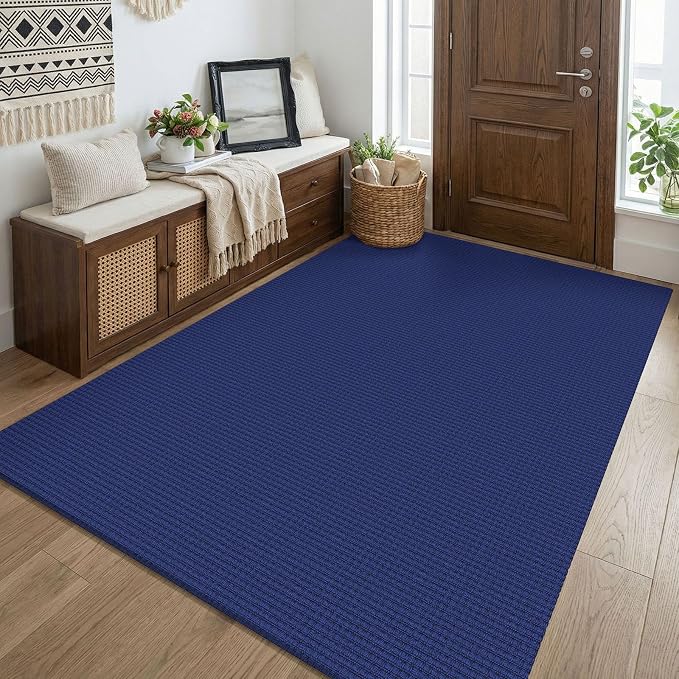 KOZYFLY Washable 4x5 Entry Woven Area Rug, Braided Throw Rugs for Entryway, Non Slip Door Mat Indoor Entrance, Flatweave Carpet for Foyer, Bedroom, Dining, Office, Royal Blue/Navy