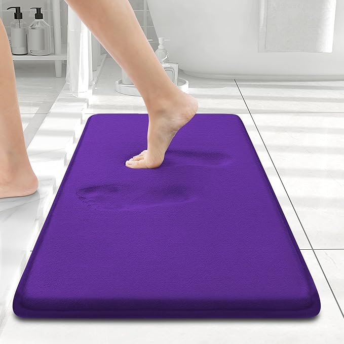 Smiry Memory Foam Bath Mat 24x16, Extra Soft and Absorbent Bathroom Mats, Non Slip Washable Carpet for Floor, Shower and Tub, Deep Purple