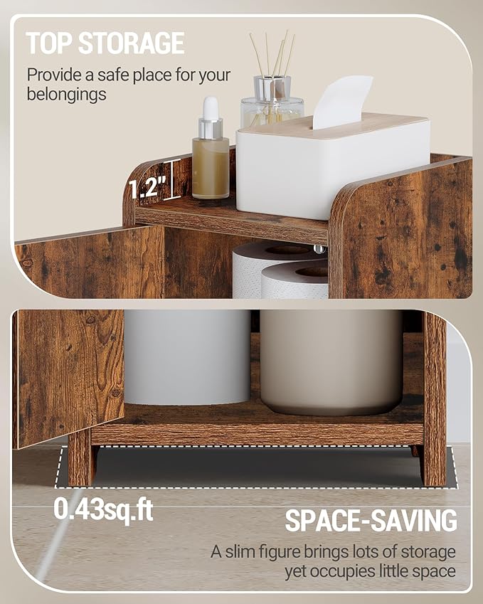 Hzuaneri Bathroom Storage Cabinet, Small Corner Floor Cabinet with 2 Doors and Adjustable Shelf, Narrow Toilet Paper Cabinets, Bathroom Organizer for Small Spaces, 7.9"D x 7.9"W x 29.5"H Rustic Brown