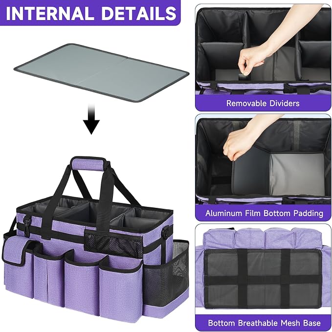 Cleaning Caddy Bag,Extra Large Cleaning Supplies Organizer with Handle for Housekeepers,Purple