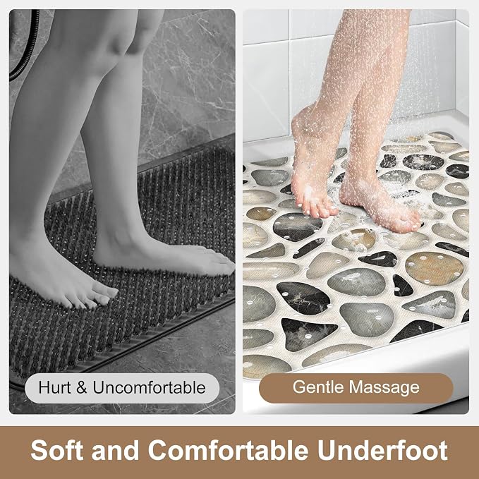 Square Shower Mat, 21x21 Inch Non Slip Shower Mats for Inside Shower Stall, Soft PVC Anti Slip Shower Mat with Sucion Cups, Machine Washable Bathroom Shower Floor Mat for Elderly Kids