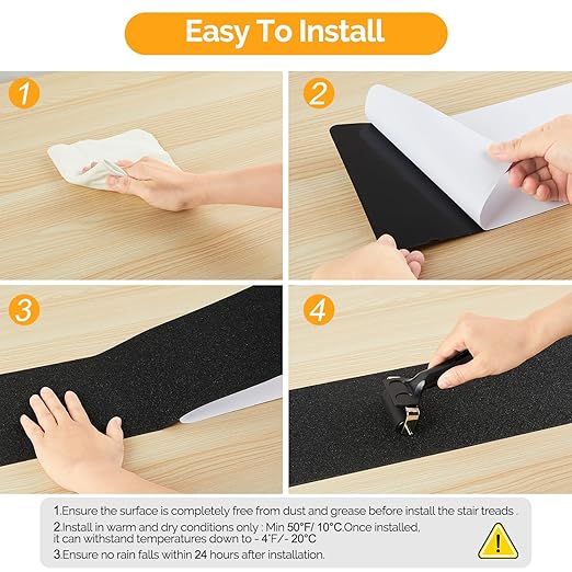 Outdoor Stair Treads Non Slip for Wooden Steps 6" x 30" - 15 Pack Weather Resistant Exterior Grip Tape, Non Slip Stair Treads, Anti Skid Strips, Waterproof 80-Grit High Traction Adhesive Treads, Black
